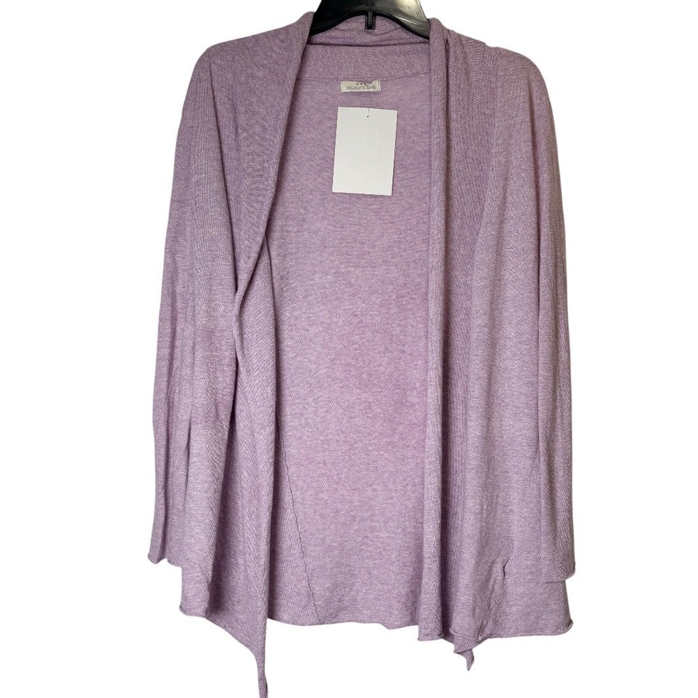 Delicate Love Cardigan Women S Lavender Linen Cotton Open Front Knit Sweater
